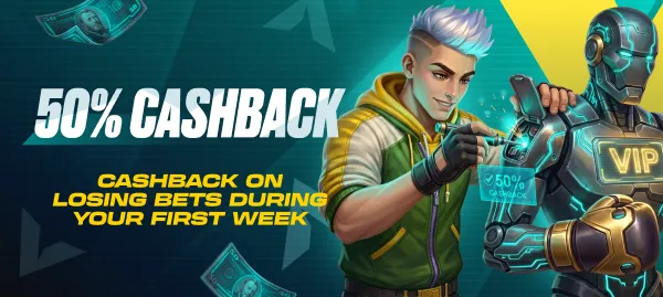 Banner della promozione VIP START con cashback del 50% sulle perdite